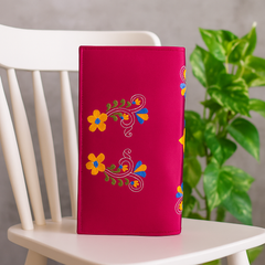 Elegant Bright Embroidered Clutch in Pink with Floral Handwork