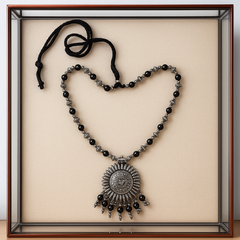 Black Beaded Oxidised Pendant Necklace