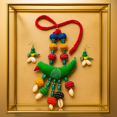 Colorful Bird Motif Necklace Set with Earrings