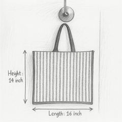 Black Striped Jute Tote Bag with Artistic Face Sketch