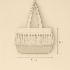 Creamy Boho Tassel Tote – All Beige Textured Handbag