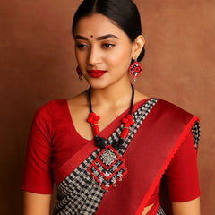 Bold Red-Black Tribal Necklace Set with Ghungroo Accents