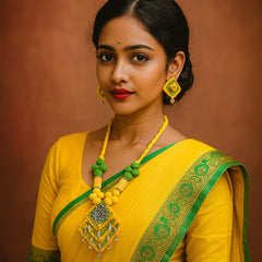 Yellow-Green Tribal Embroidered Necklace Set