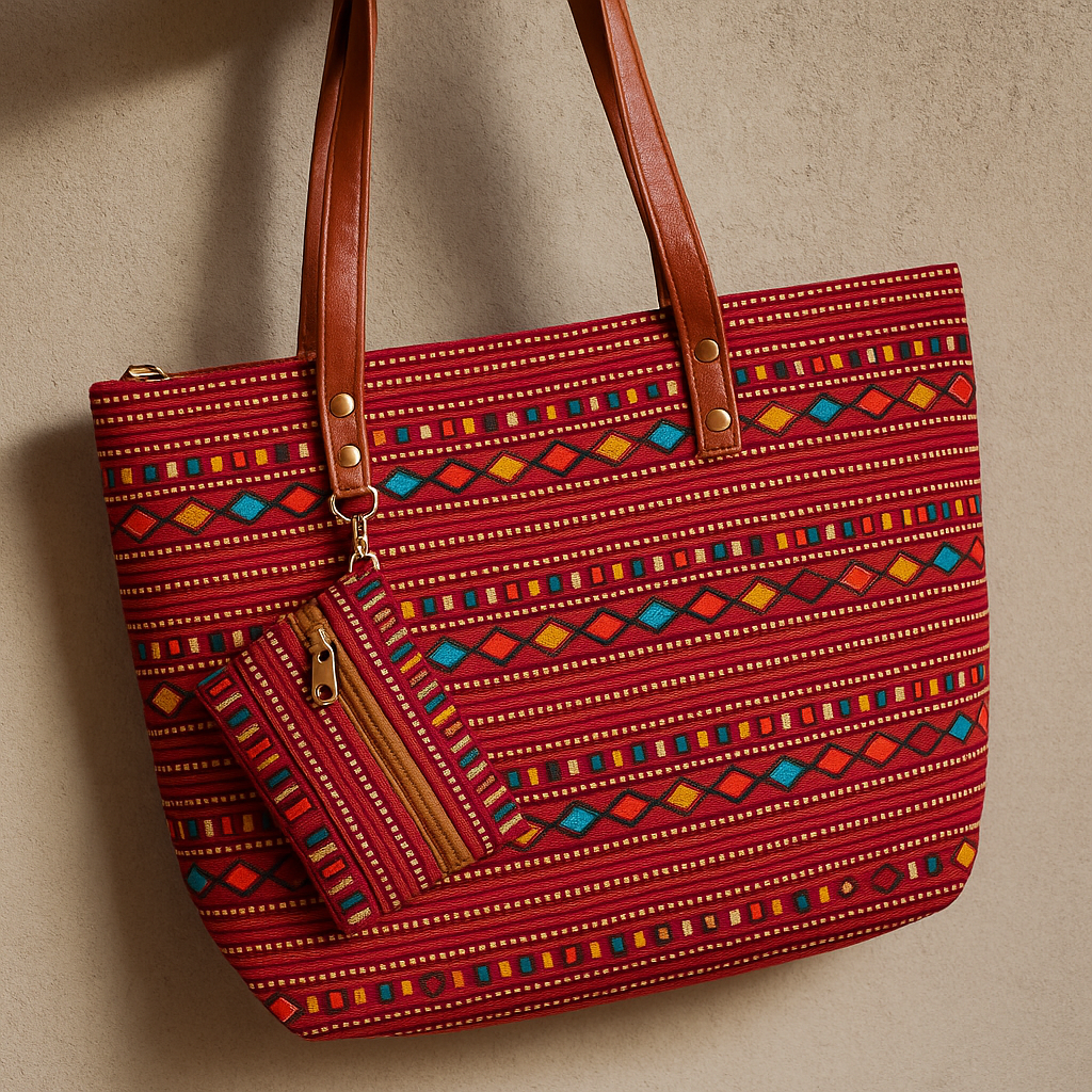 Handcrafted Tribal Pattern Tote Bag – Ethnic Shoulder Bag for Women