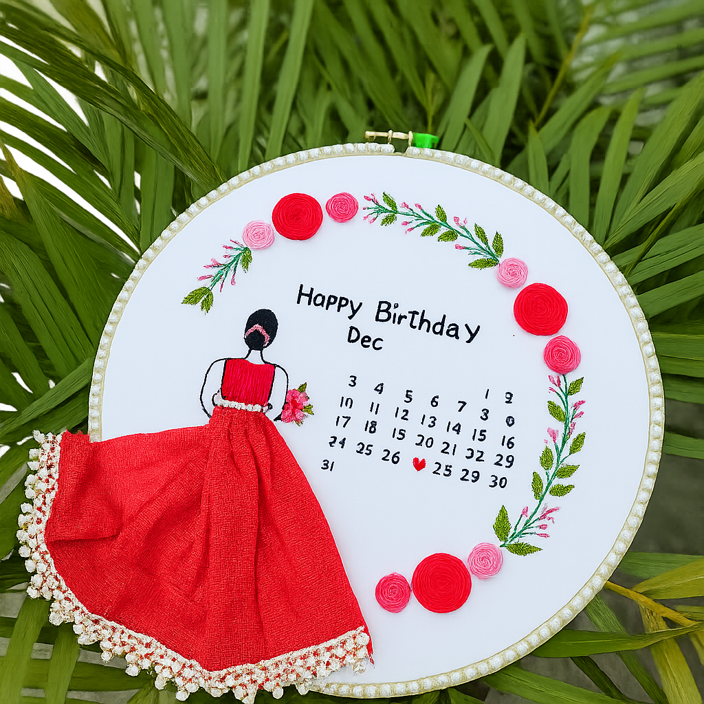 Handmade Birthday Calendar Hoop – December Theme