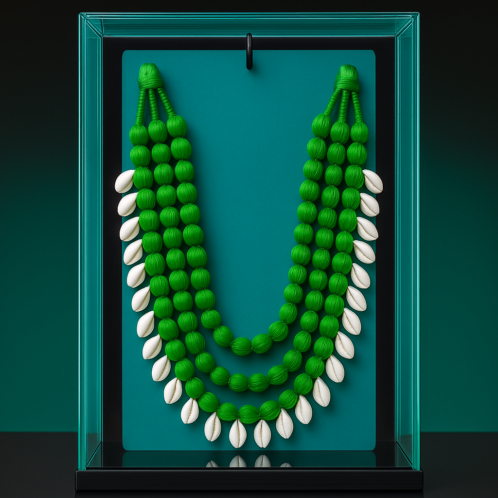 Handcrafted Green Beaded Multi-Layer Tribal Necklace – Shell Drop Accents
