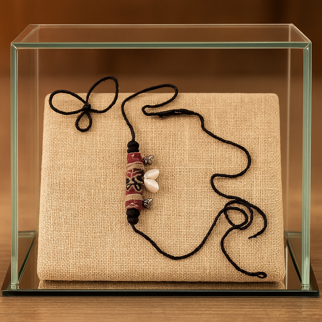 Black Thread Tribal Necklace with Wooden Tube Pendant
