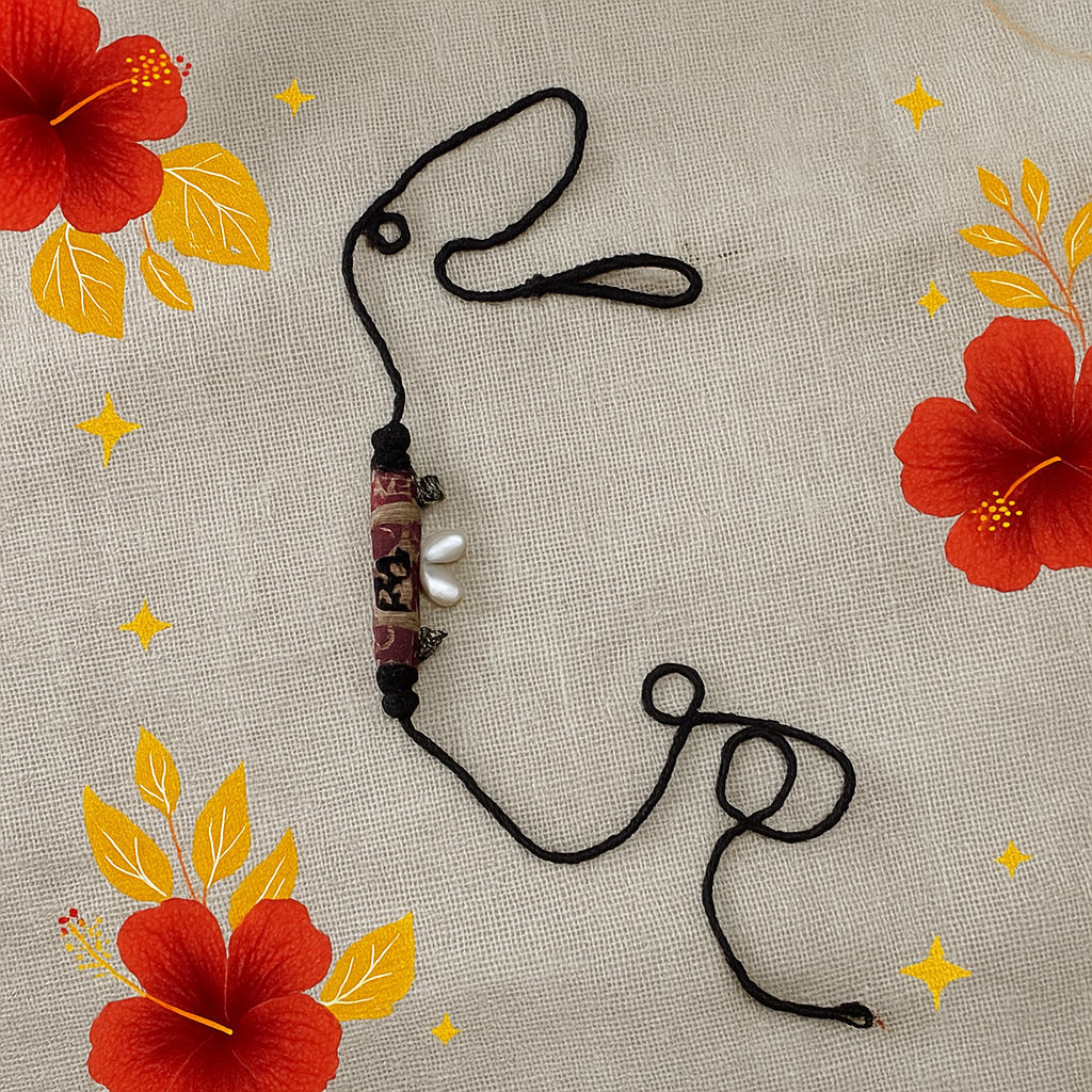 Black Thread Tribal Necklace with Wooden Tube Pendant