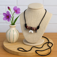 Black Thread Tribal Necklace with Wooden Tube Pendant