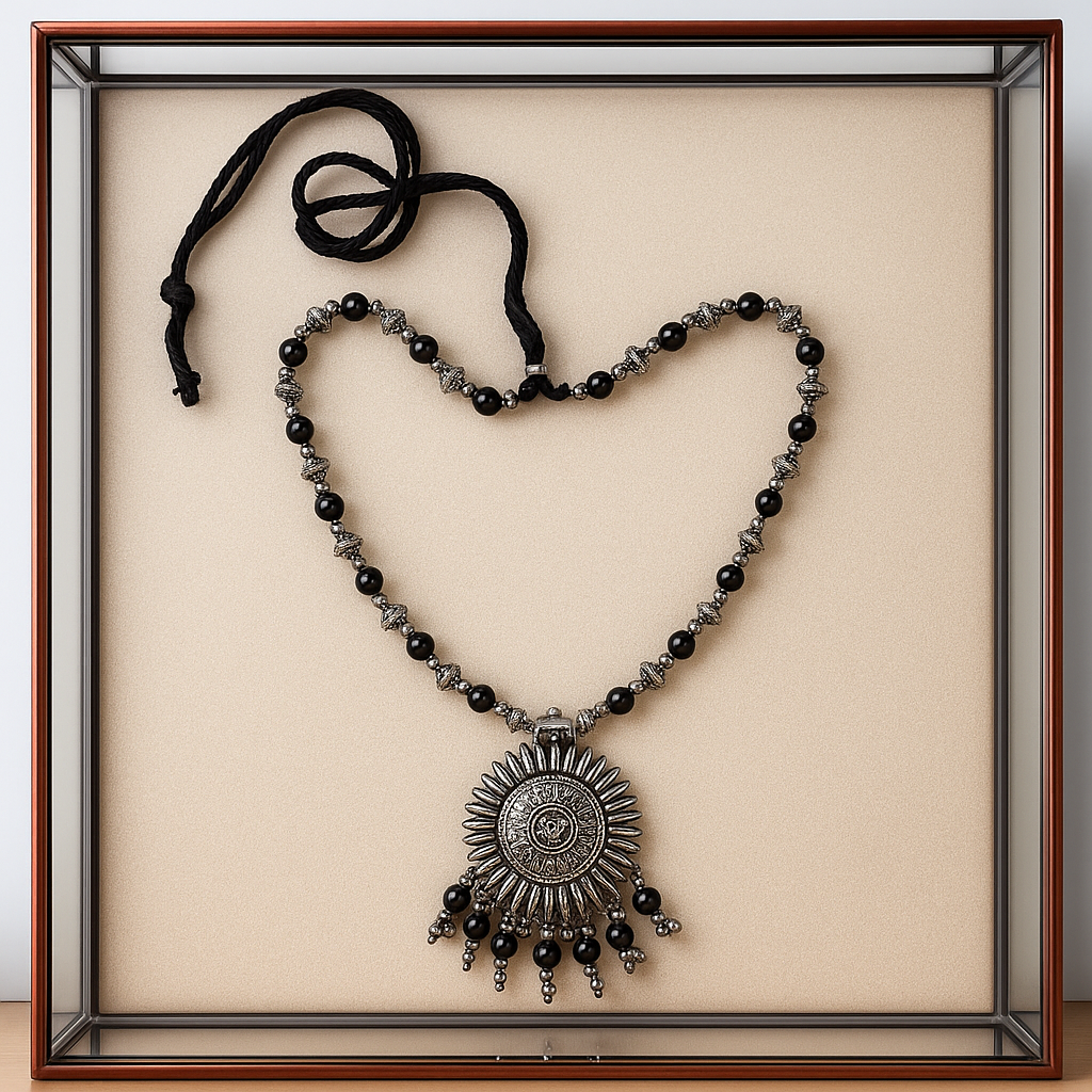 Black Beaded Oxidised Pendant Necklace