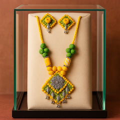 Yellow-Green Tribal Embroidered Necklace Set