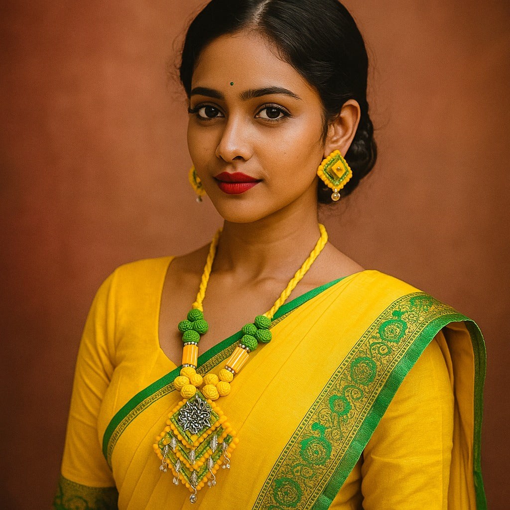 Yellow-Green Tribal Embroidered Necklace Set